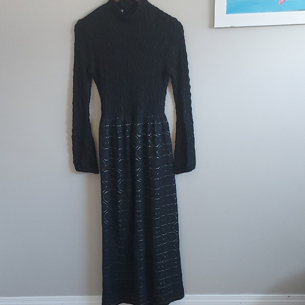 Joseph Ribkoff Black Long-Sleeve Textured Maxi Dress